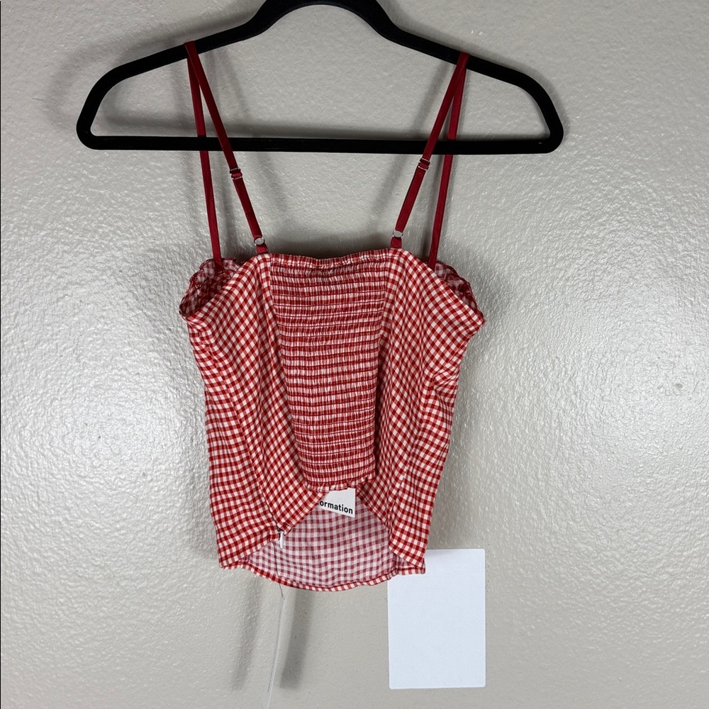Reformation Andrea Top in Strawberry Check - Picture 8 of 9
